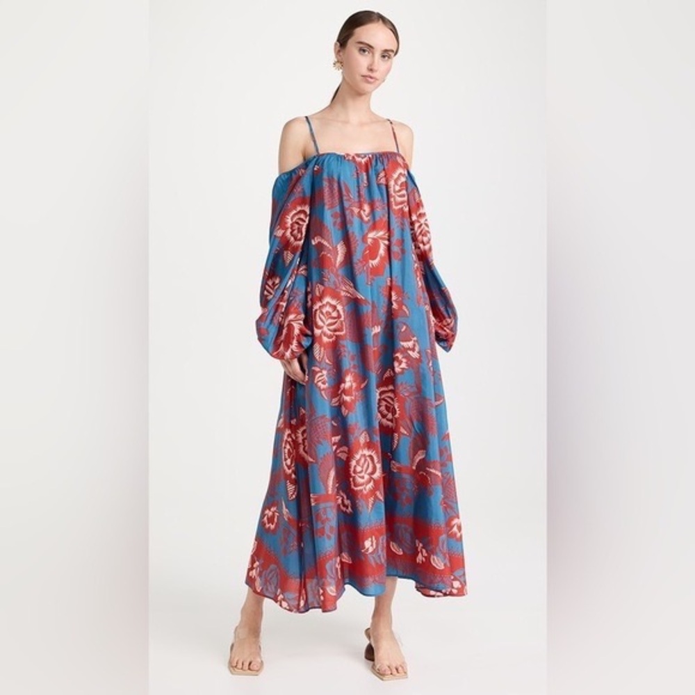 FARM RIO Lace Garden Light Blue Off Shoulders Maxi Dress Lace Garden Light Blue